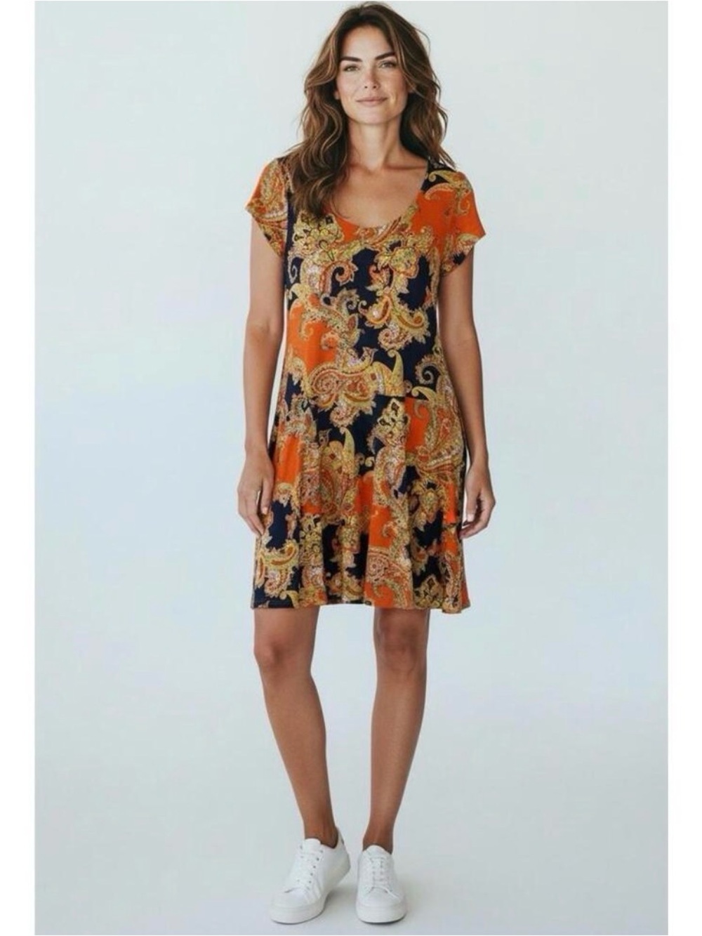 Lauren Ralph Lauren Orange and Navy Paisley A-Line Dress